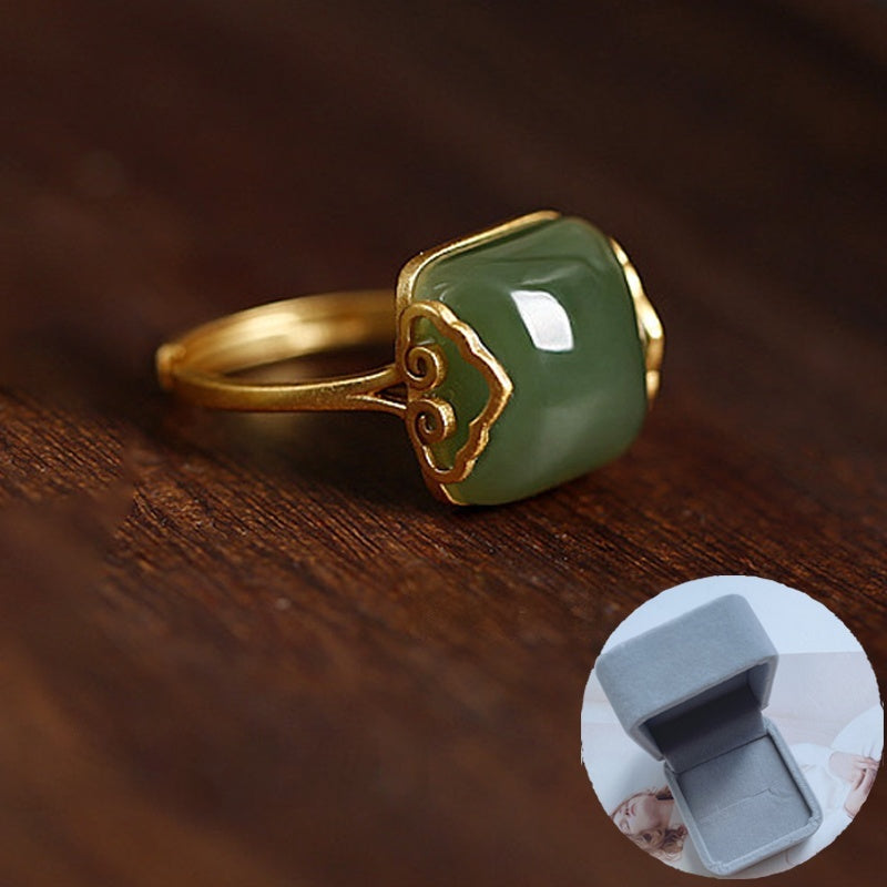 Hetian Jade Ring – “Sugar Cube” Minimalist Design (For Women)