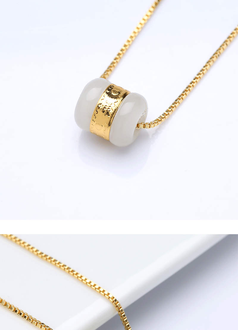 Hetian Jade & Pure Gold Fortune Bead Necklace – “Lulutong” Gold-Inlaid Pendant