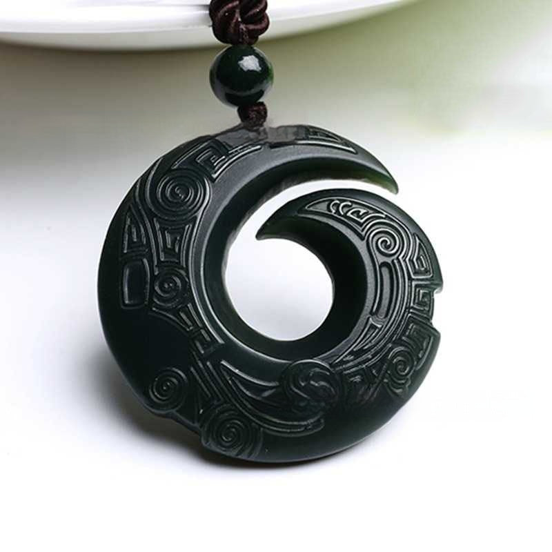 Hetian Jade "Fortune Turns" Double-Sided Pendant Necklace