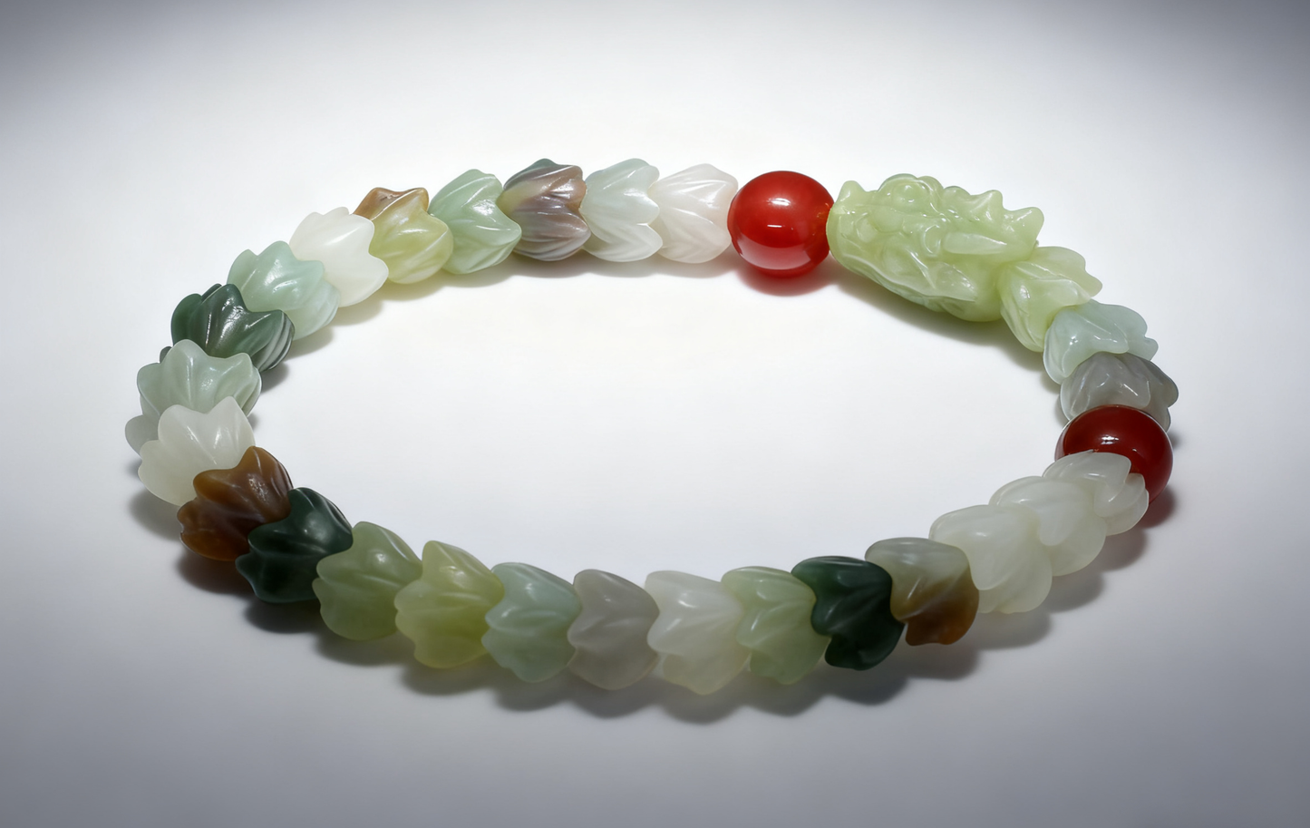 Nephrite Jade Bracelet, Multi-Gemstone Dragon Vertebrae Bracelet, 71g Colorful Jade, Chinese Dragon Bone