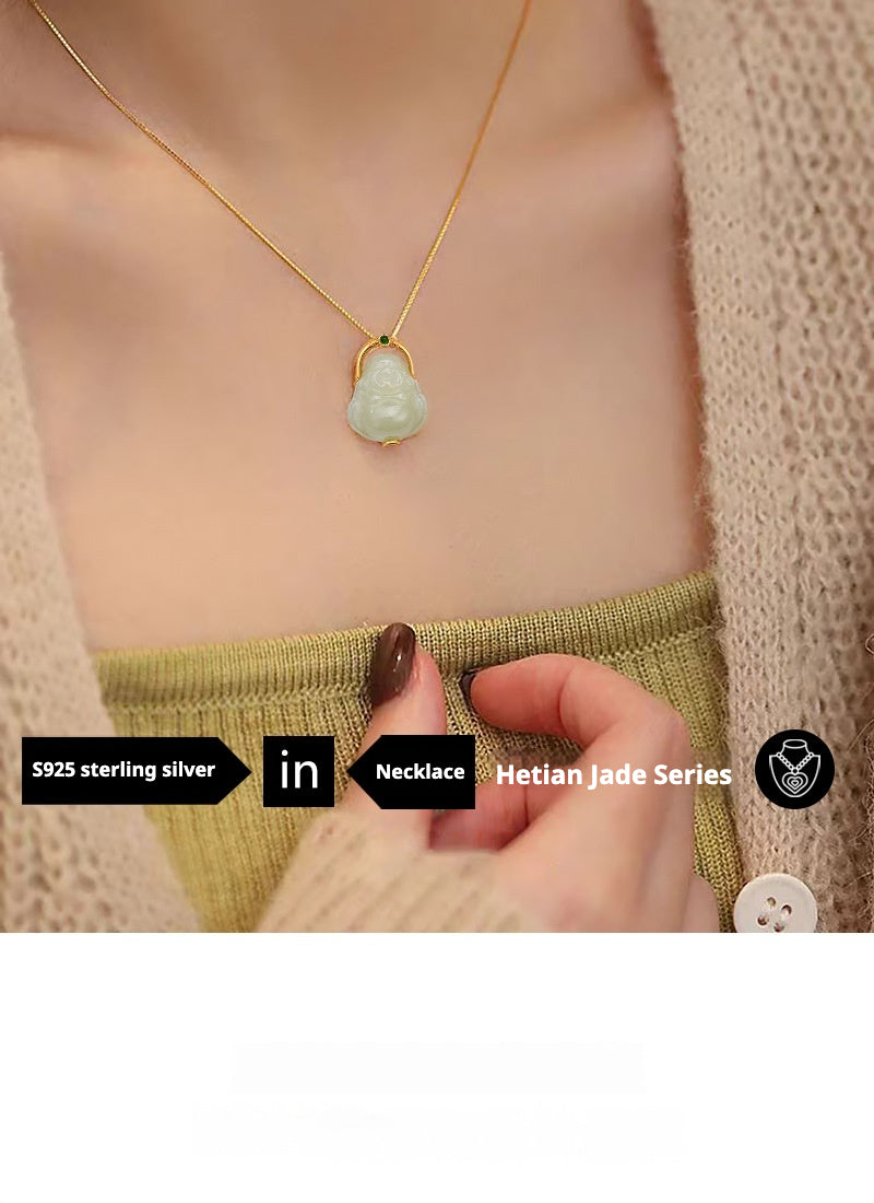 Hetian Jade Smiling Buddha Necklace