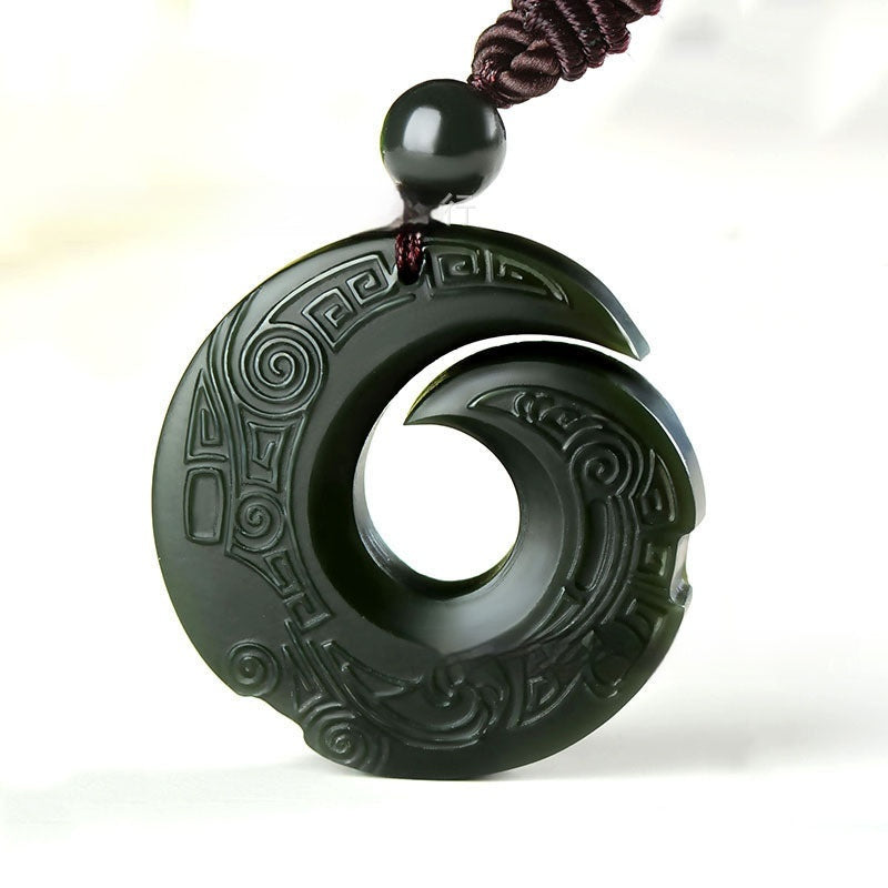 Hetian Jade "Fortune Turns" Double-Sided Pendant Necklace