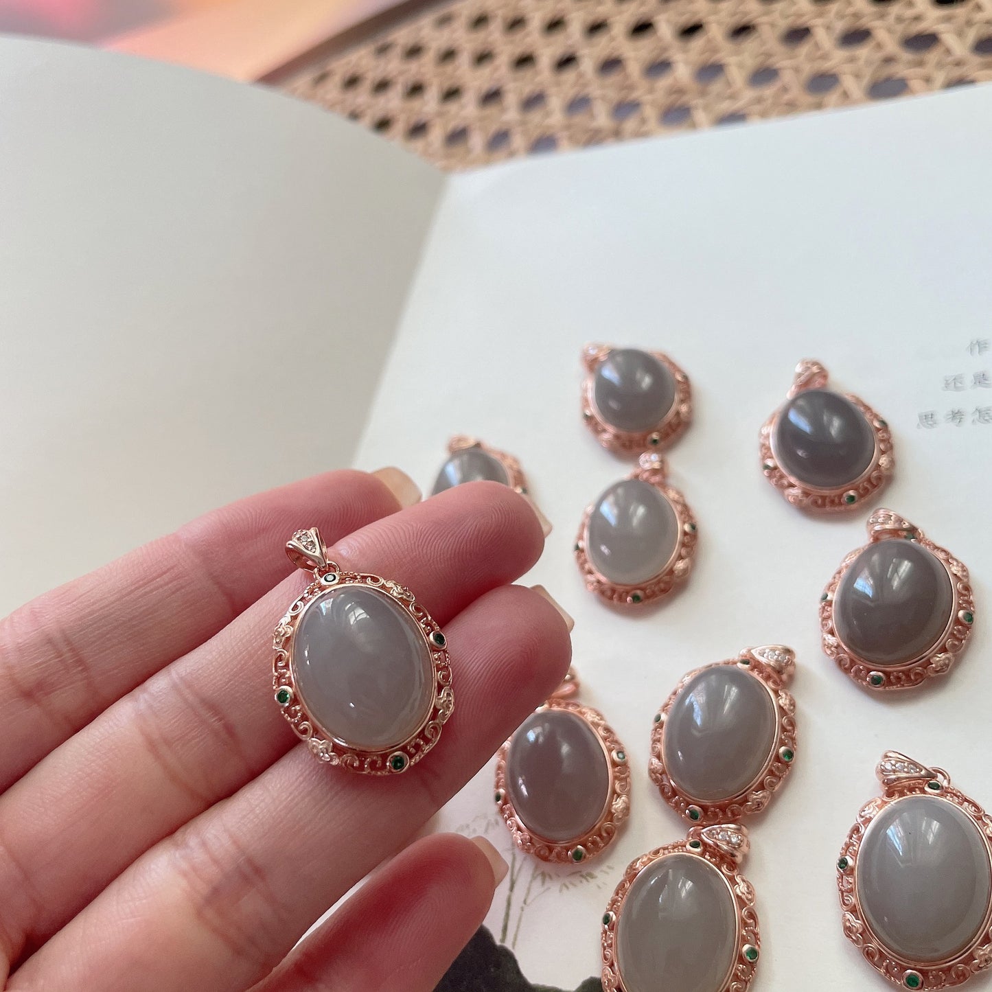 Hetian Smoky Lavender Jade Cabochon Pendant – 925 Silver Setting