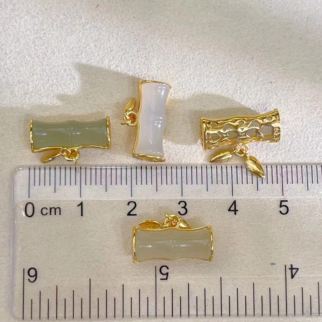 Hetian Jade Bamboo Charm Pendant – 925 Silver Mount, DIY-Friendly