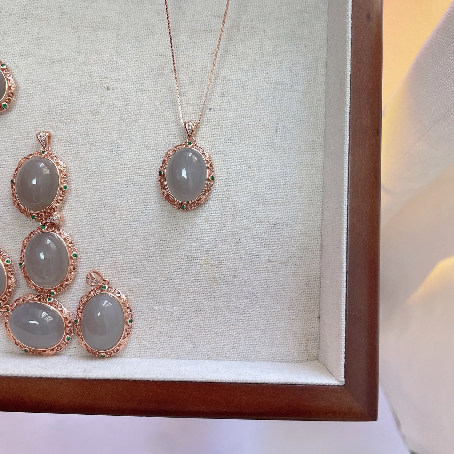 Hetian Smoky Lavender Jade Cabochon Pendant – 925 Silver Setting