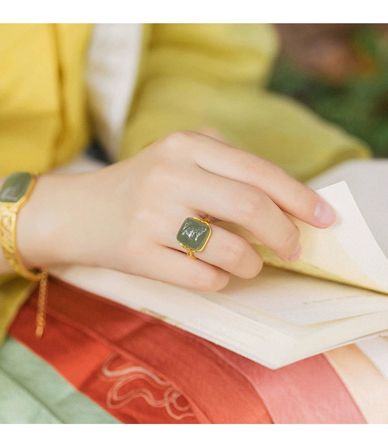 Hetian Jade Ring – “Sugar Cube” Minimalist Design (For Women)