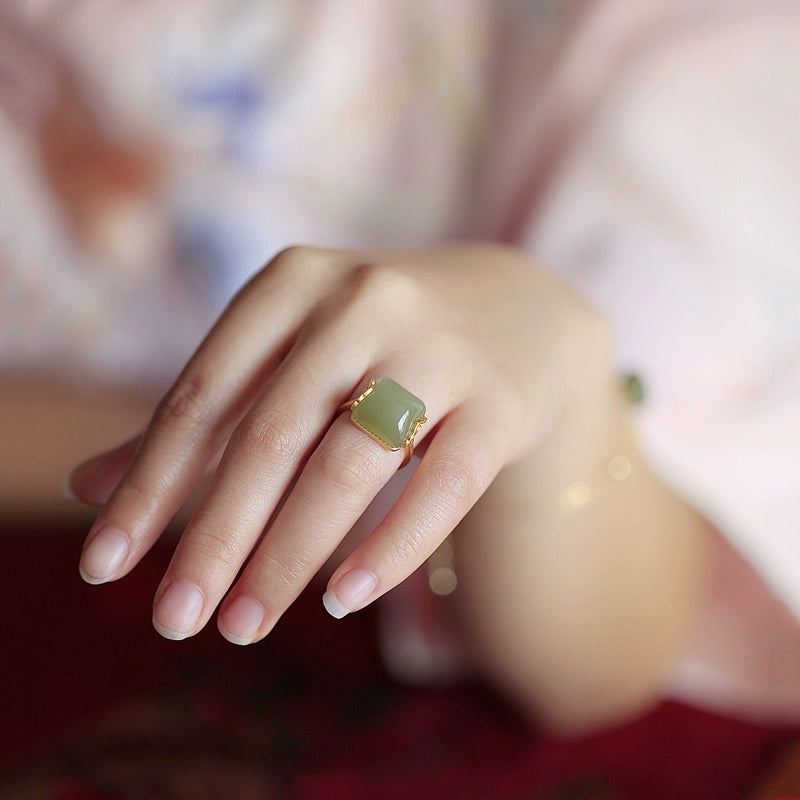 Hetian Jade Ring – “Sugar Cube” Minimalist Design (For Women)