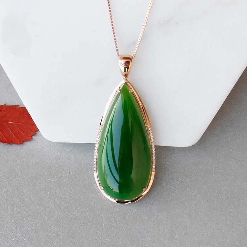 Hetian Jade Spinach Green Drop Pendant