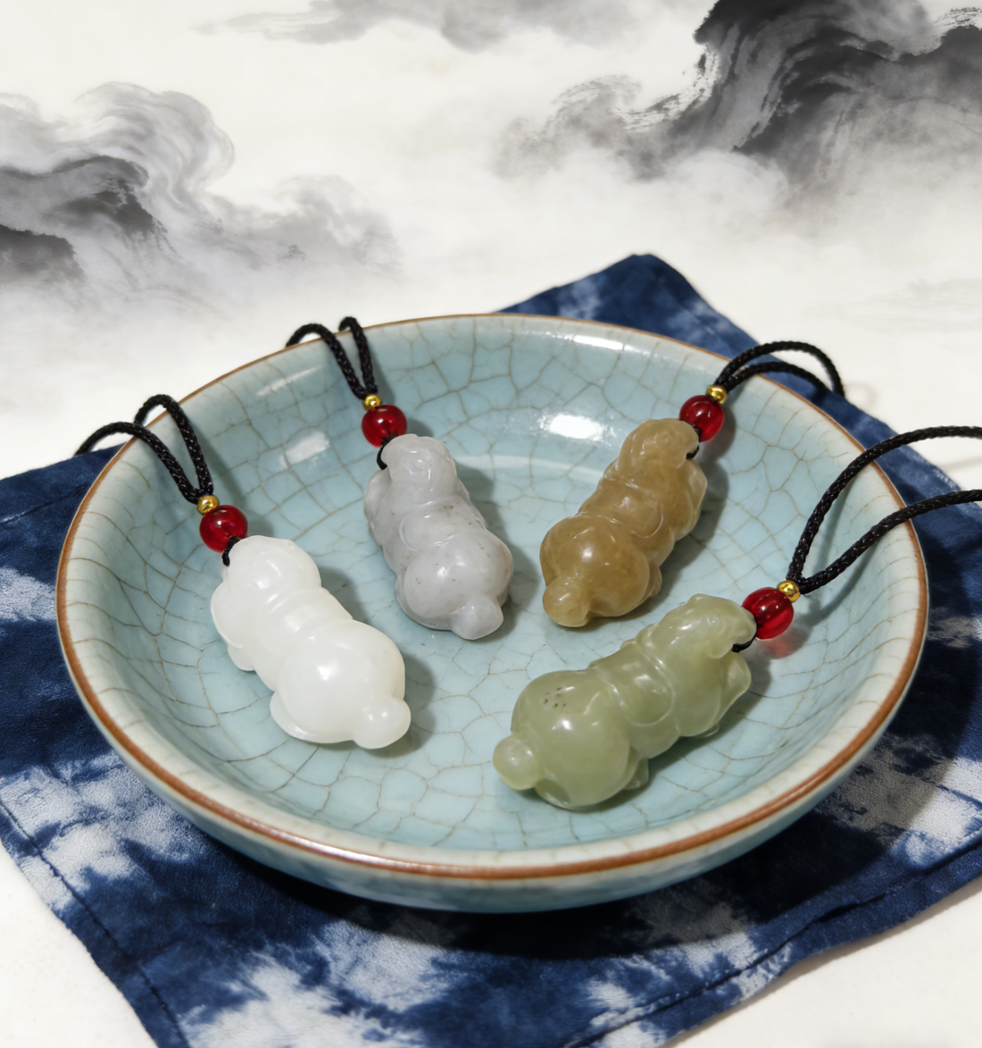 Hetian nephrite jade carving showing natural color variation — Unique Jade