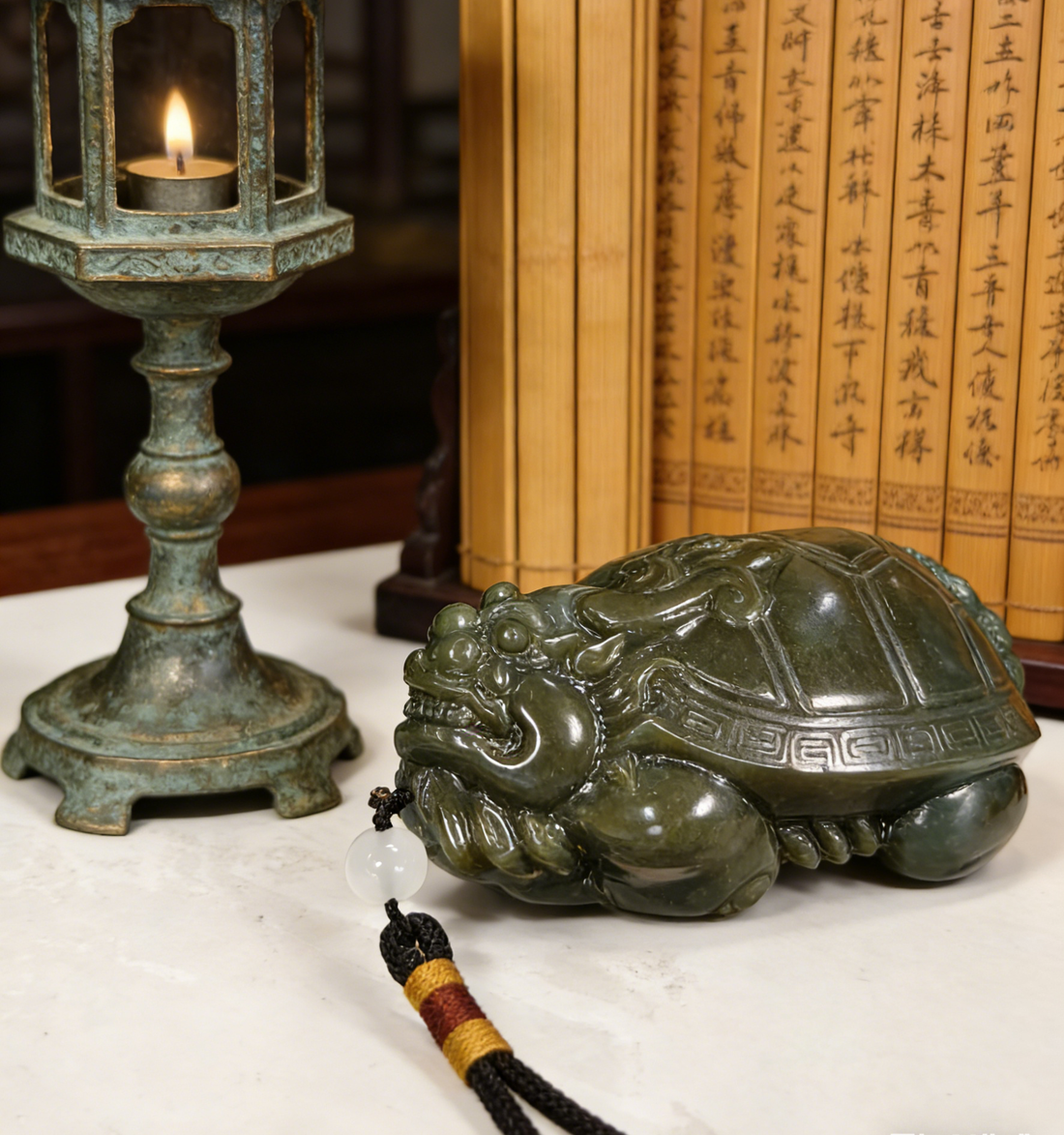 Hetian nephrite jade Dragon Turtle sculpture, a symbol of wealth and longevity — Unique Jade