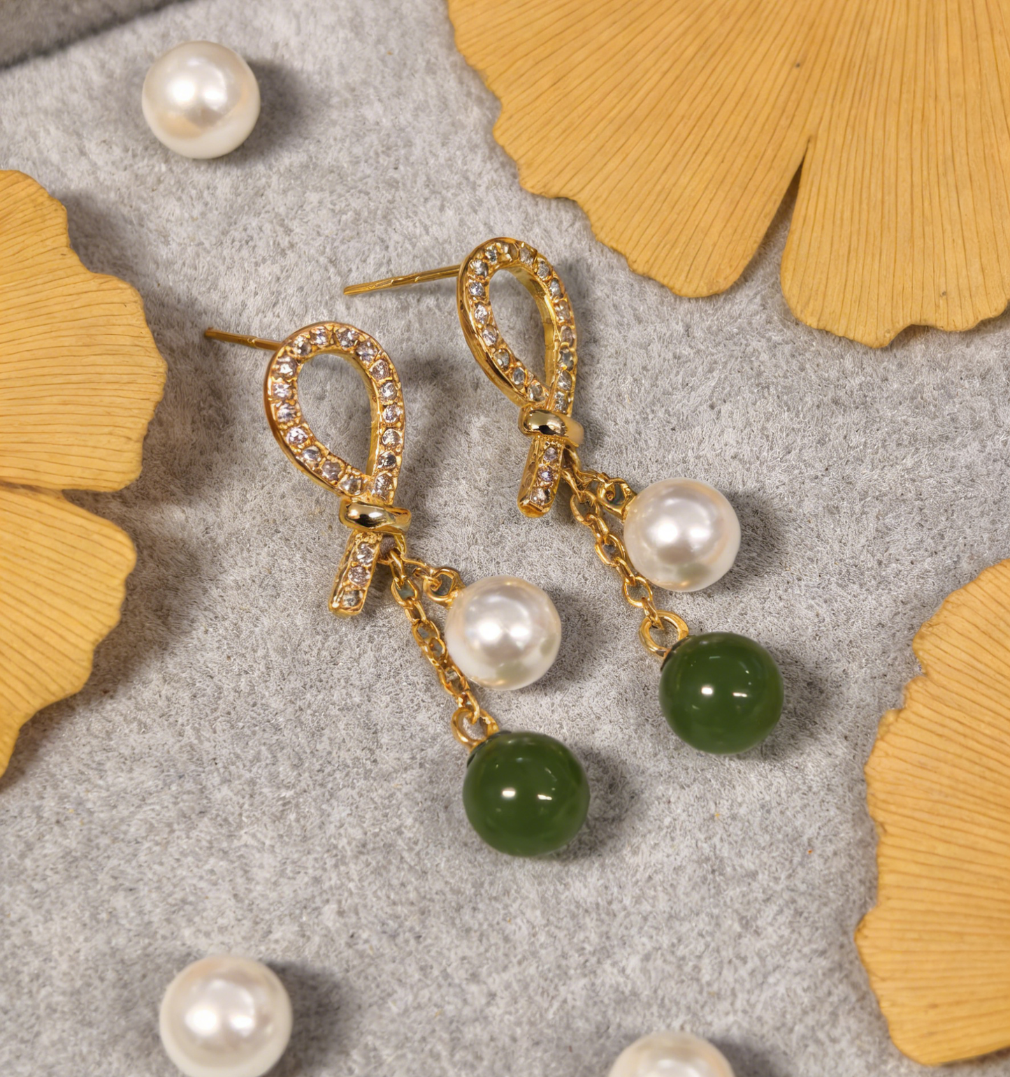 Oriental Pearl Jade Stud Earrings - 2.32g Sterling Silver Setting, Jasper & Pearl, Minimalist Gift