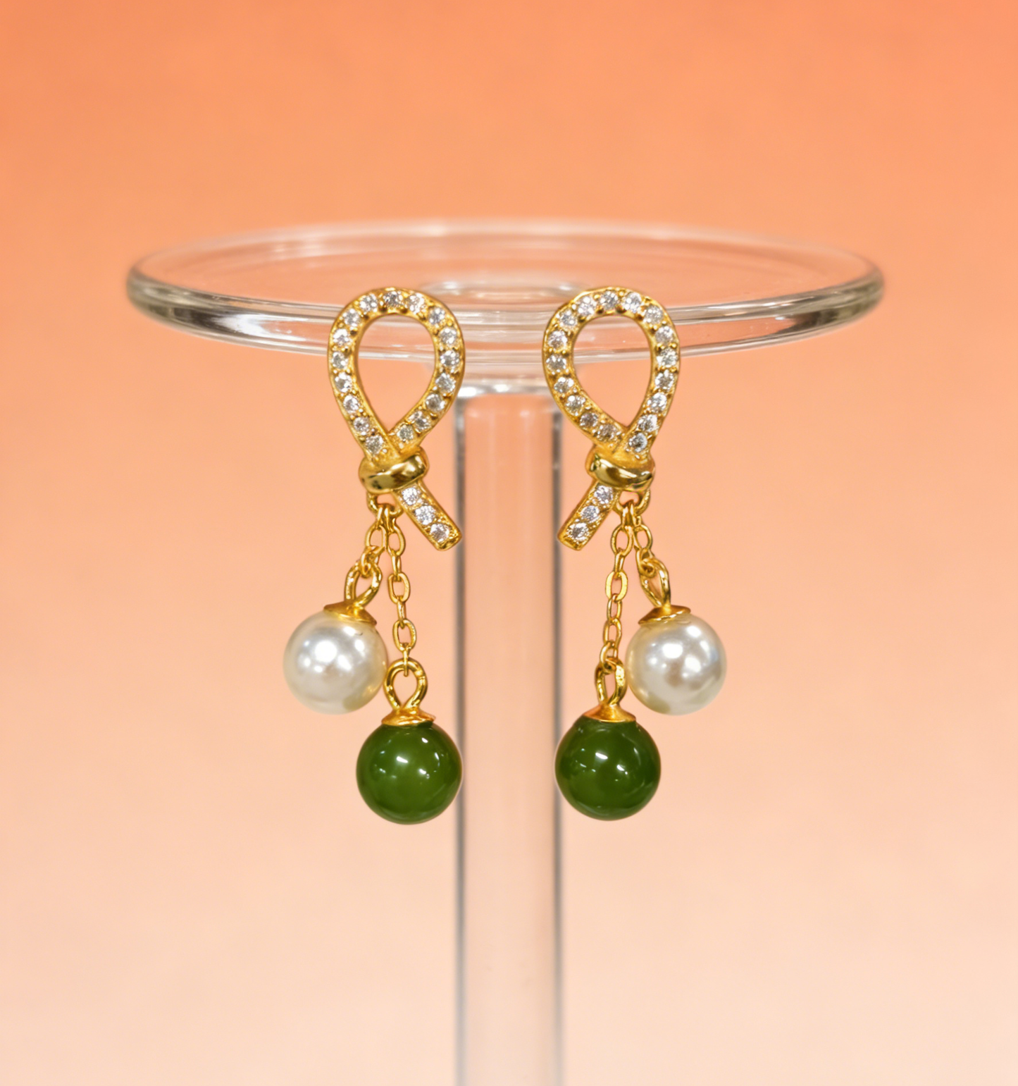 Oriental Pearl Jade Stud Earrings - 2.32g Sterling Silver Setting, Jasper & Pearl, Minimalist Gift