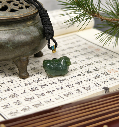 Green Jade Horse with Coin Necklace - 10g Handmade Carving, Chinese Auspicious Amulet