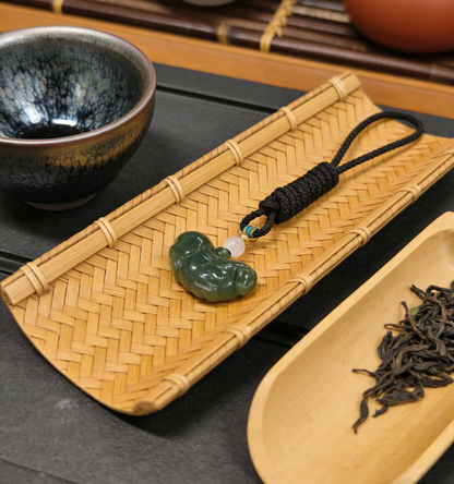 Green Jade Horse with Coin Necklace - 10g Handmade Carving, Chinese Auspicious Amulet