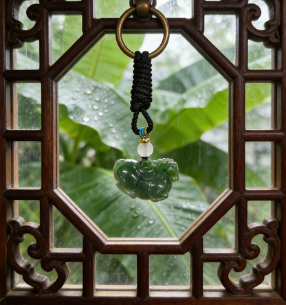 Green Jade Horse with Coin Necklace - 10g Handmade Carving, Chinese Auspicious Amulet