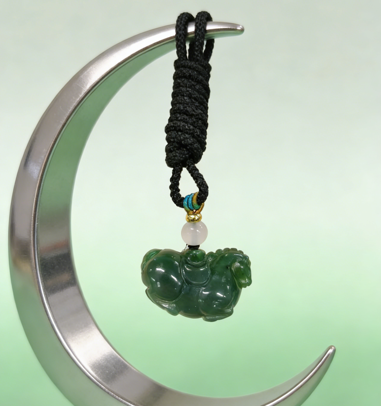 Green Jade Horse with Coin Necklace - 10g Handmade Carving, Chinese Auspicious Amulet