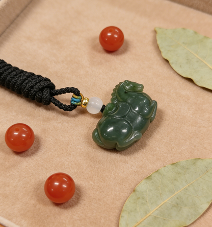 Green Jade Horse with Coin Necklace - 10g Handmade Carving, Chinese Auspicious Amulet