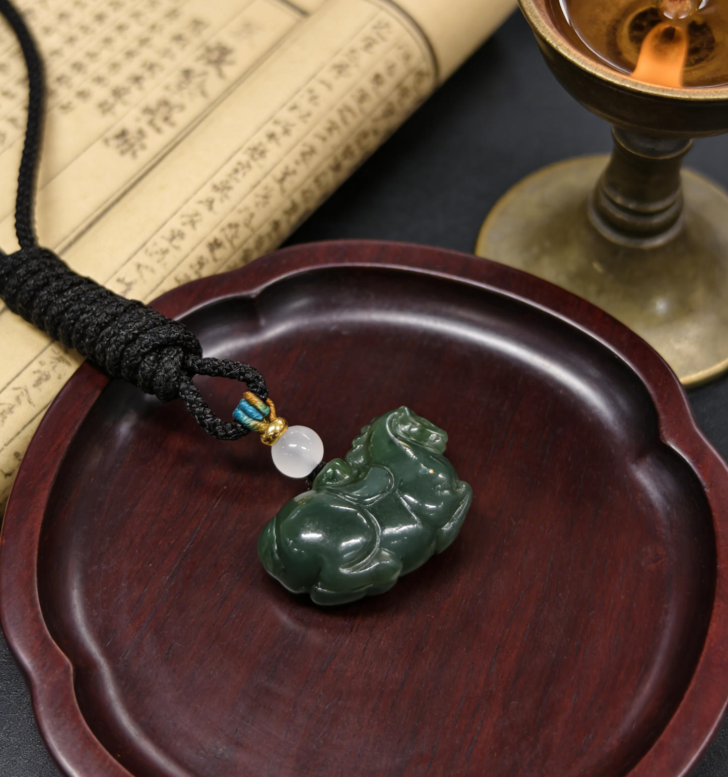 Green Jade Horse with Coin Necklace - 10g Handmade Carving, Chinese Auspicious Amulet