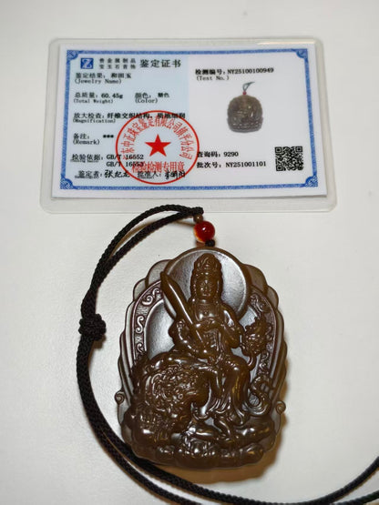 Samantabhadra Guanyin Jade, Solid Nephrite Pendant 60.45g, Buddhist Protection Amulet, Spiritual Gift