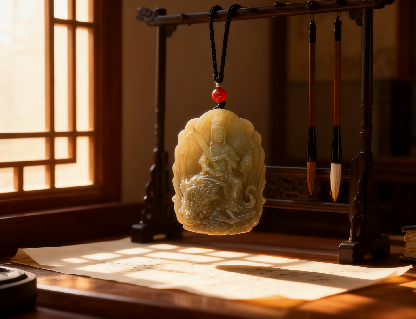 Samantabhadra Guanyin Jade, Solid Nephrite Pendant 60.45g, Buddhist Protection Amulet, Spiritual Gift