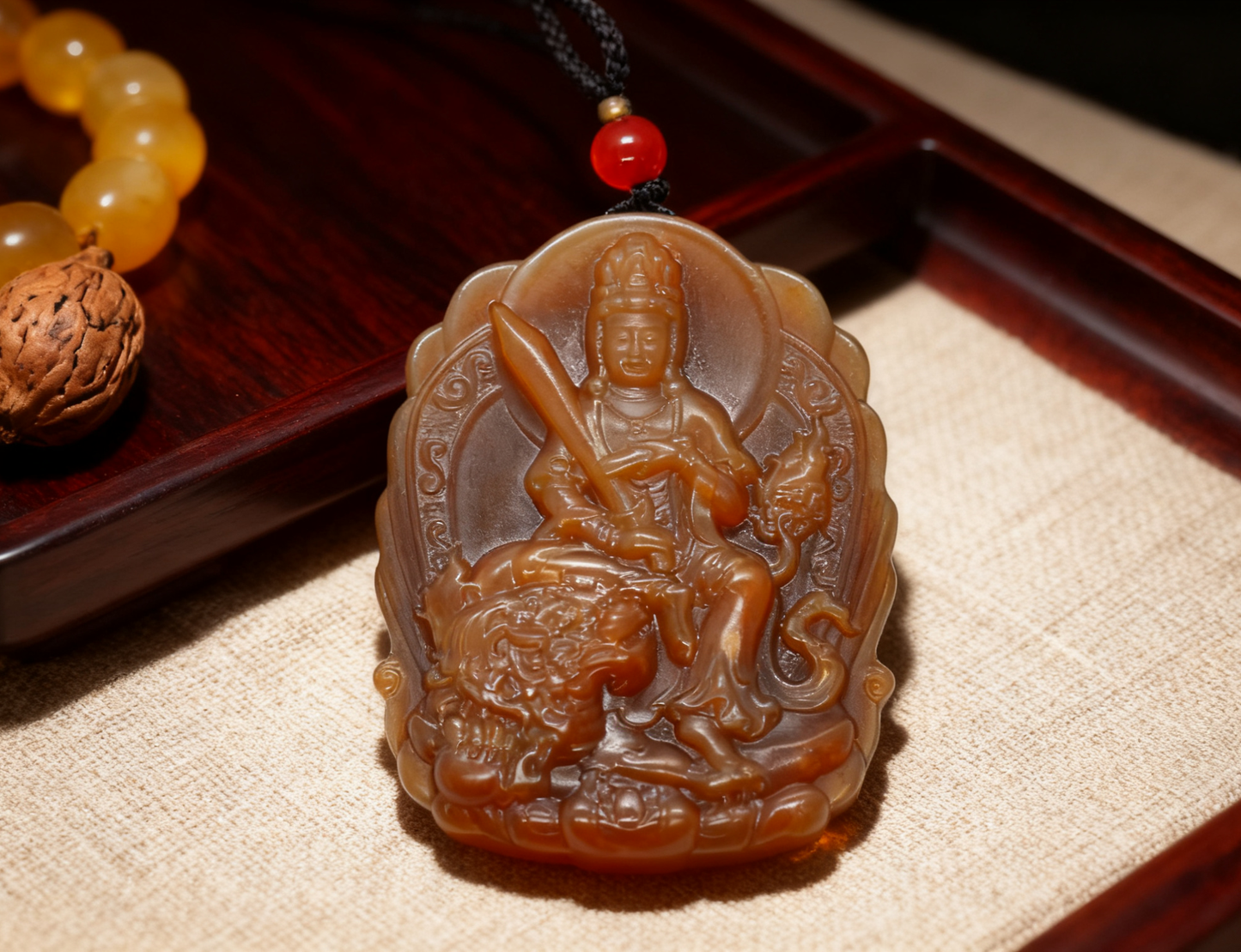 Samantabhadra Guanyin Jade, Solid Nephrite Pendant 60.45g, Buddhist Protection Amulet, Spiritual Gift