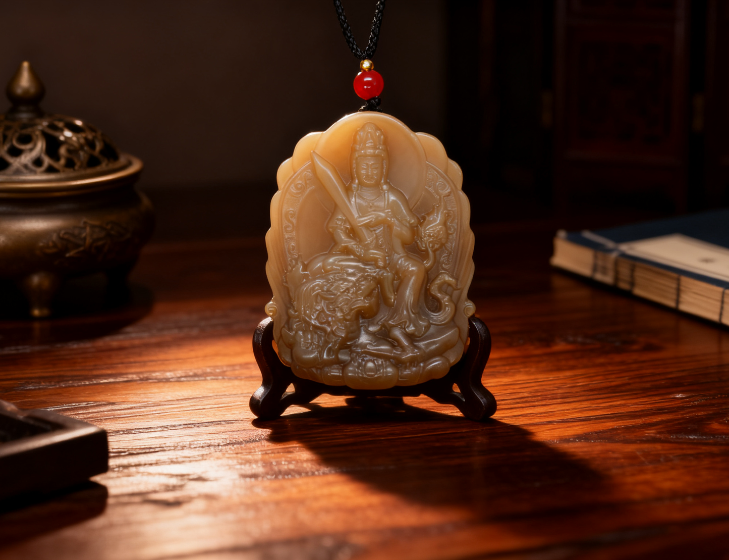 Samantabhadra Guanyin Jade, Solid Nephrite Pendant 60.45g, Buddhist Protection Amulet, Spiritual Gift