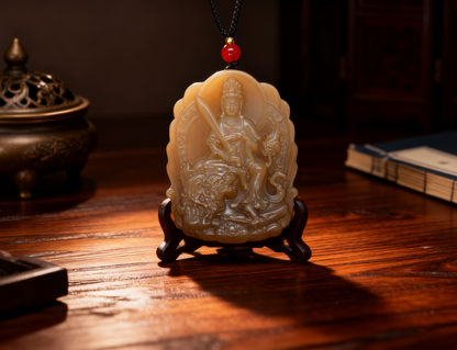 Samantabhadra Guanyin Jade, Solid Nephrite Pendant 60.45g, Buddhist Protection Amulet, Spiritual Gift