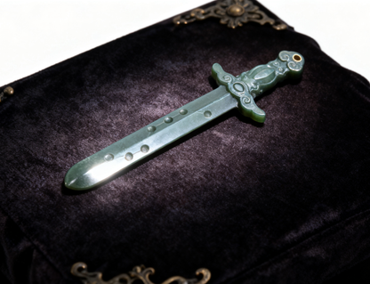 Nephrite Jade Ornament - Seven Star Sword Pendant - 14.5g - Handmade Carved Hetian Jade - Chinese Antique Style Decor