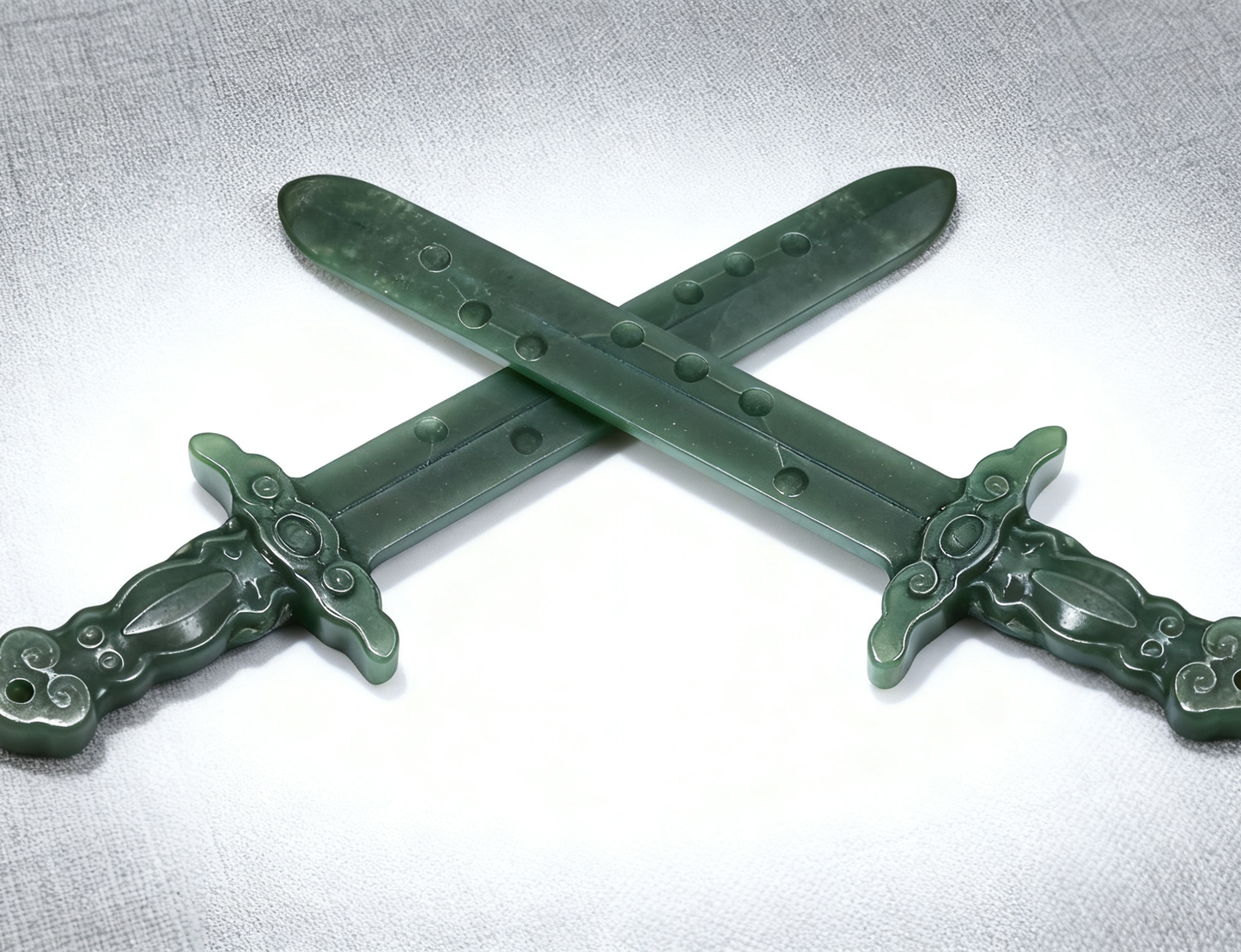Nephrite Jade Ornament - Seven Star Sword Pendant - 14.5g - Handmade Carved Hetian Jade - Chinese Antique Style Decor