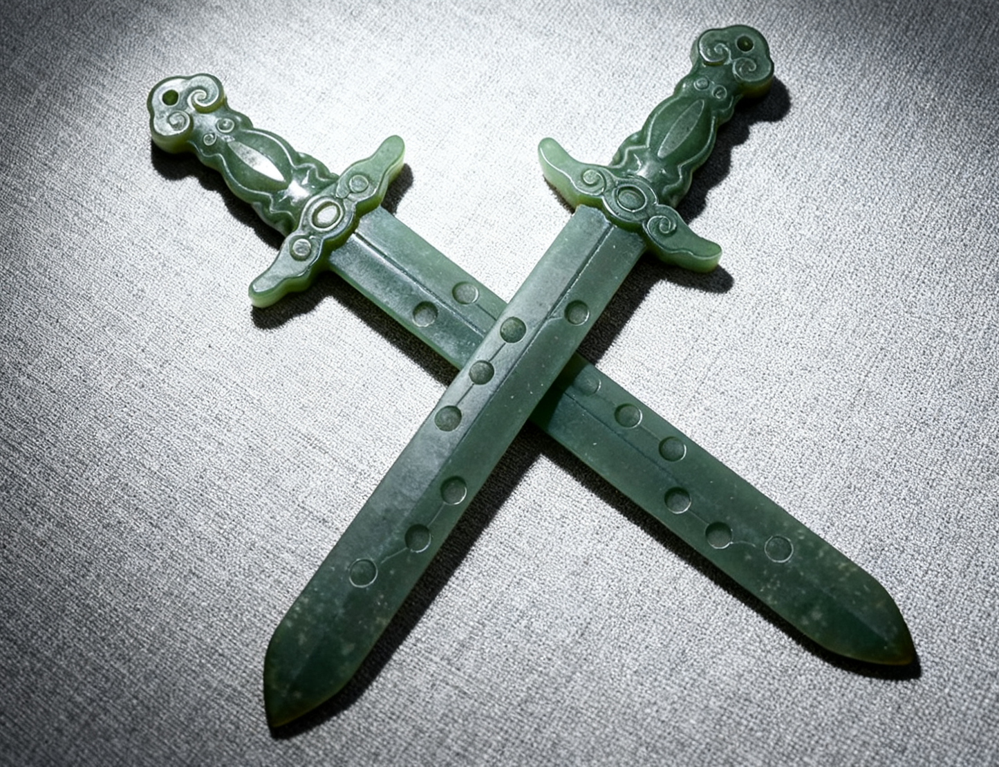 Nephrite Jade Ornament - Seven Star Sword Pendant - 14.5g - Handmade Carved Hetian Jade - Chinese Antique Style Decor