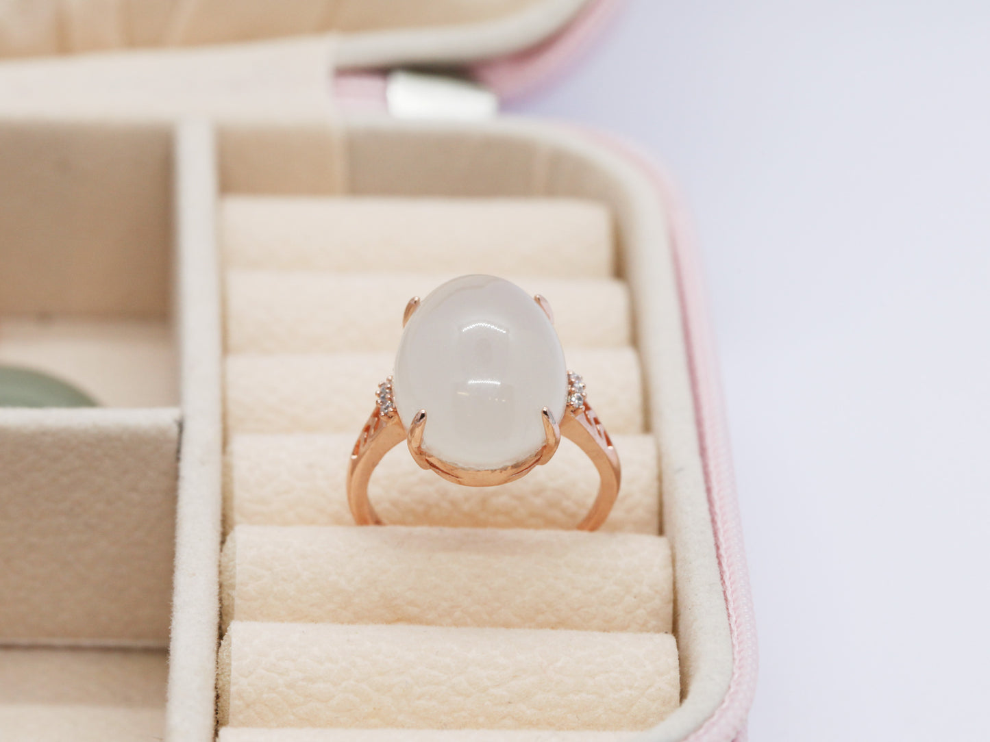 White Nephrite Jade Ring, Round Solitaire Sterling Silver Ring, 4.48g, Handmade Chinese Hetian Jade Jewelry