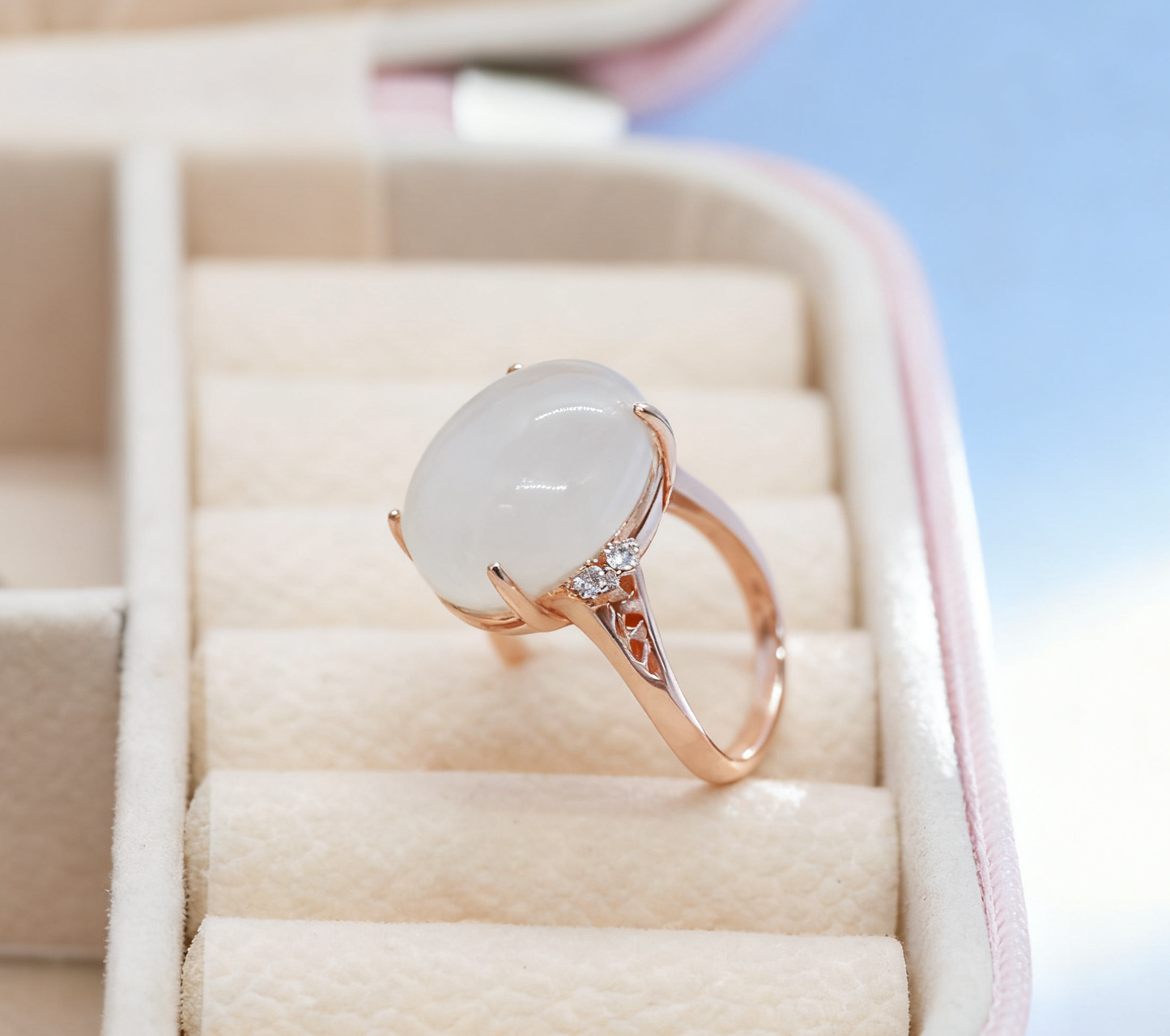 White Nephrite Jade Ring, Round Solitaire Sterling Silver Ring, 4.48g, Handmade Chinese Hetian Jade Jewelry