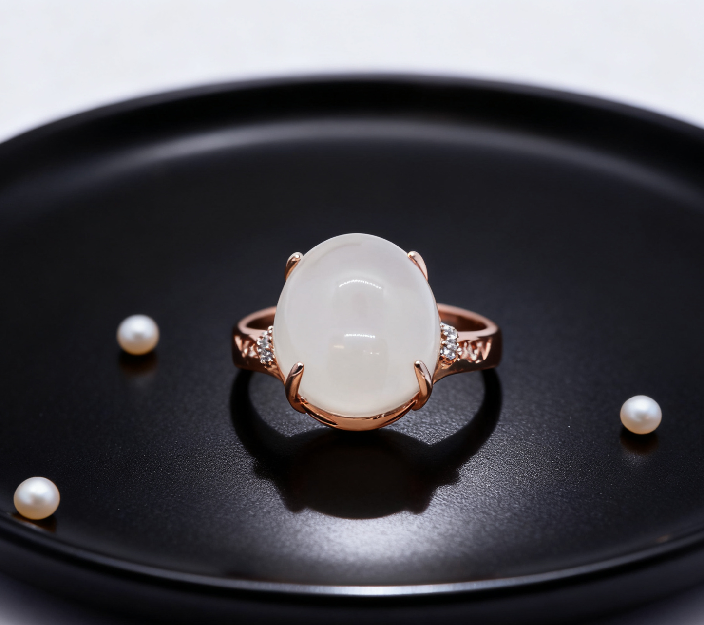 White Nephrite Jade Ring, Round Solitaire Sterling Silver Ring, 4.48g, Handmade Chinese Hetian Jade Jewelry