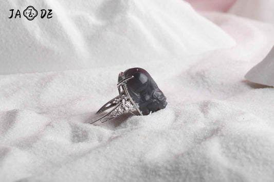 Adjustable Pixiu Ring with Natural Hetian Jade | Unique Jade™