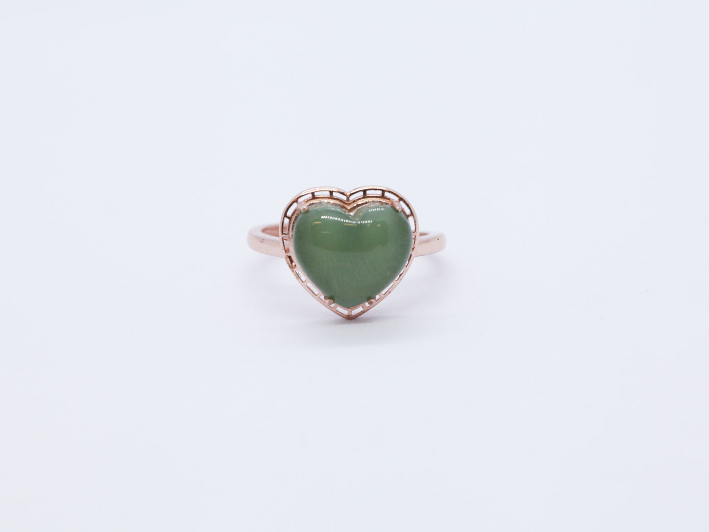 Heart Shaped Jade Ring, Green Nephrite Jade Ring, Romantic Jewelry Gift for Her, 2.49g Adjustable Ring
