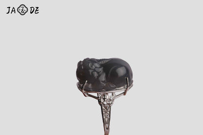Adjustable Pixiu Ring with Natural Hetian Jade | Unique Jade™