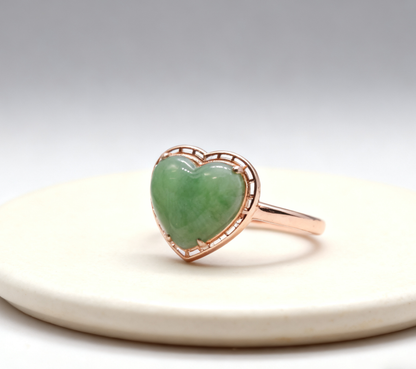 Heart Shaped Jade Ring, Green Nephrite Jade Ring, Romantic Jewelry Gift for Her, 2.49g Adjustable Ring