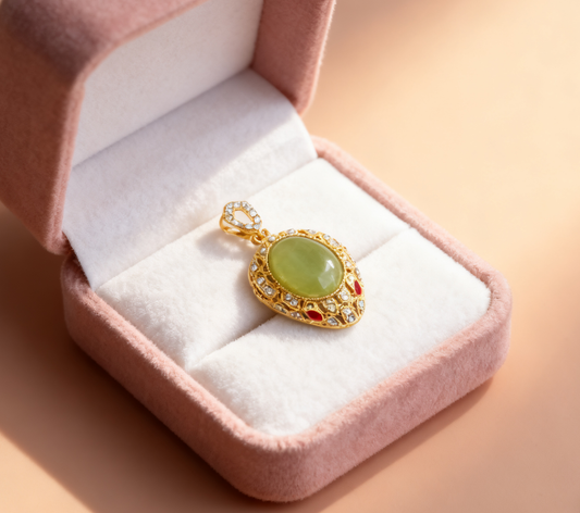 Hollow Carved Green Nephrite Pendant - Cobra Head Necklace