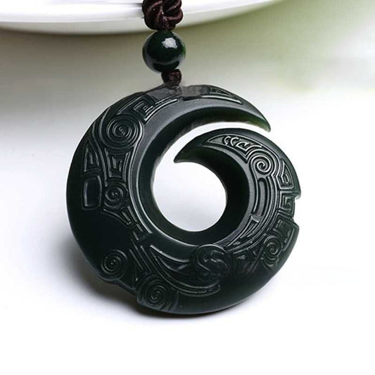Hetian Jade "Fortune Turns" Double-Sided Pendant Necklace