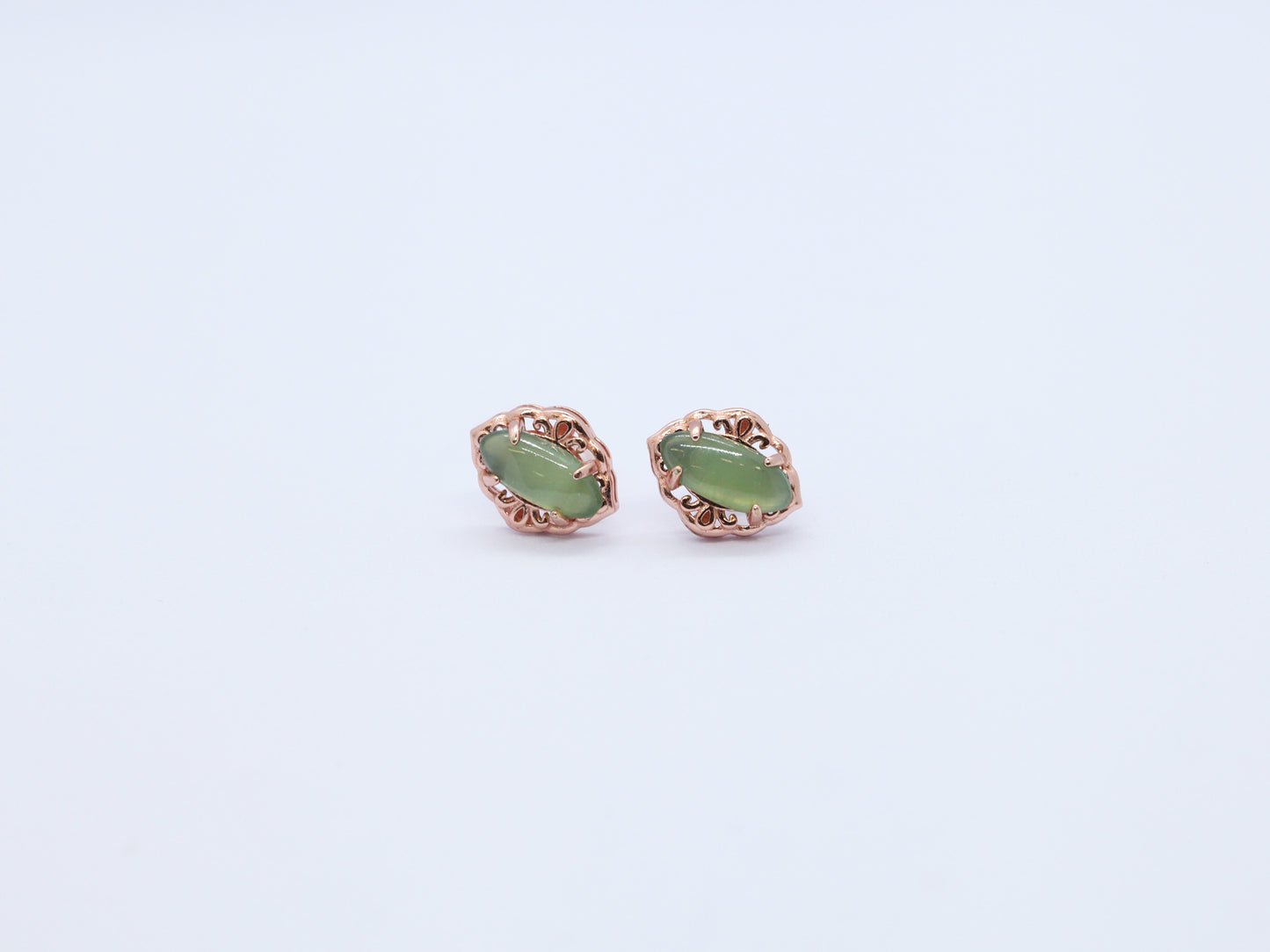 Nephrite Jade Stud Earrings, Simple Green Jade Earrings, 2.1g Lightweight Ear Studs, Sterling Silver Earrings