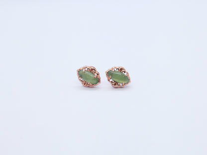 Nephrite Jade Stud Earrings, Simple Green Jade Earrings, 2.1g Lightweight Ear Studs, Sterling Silver Earrings