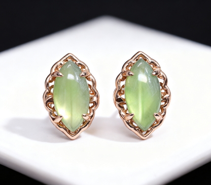 Nephrite Jade Stud Earrings, Simple Green Jade Earrings, 2.1g Lightweight Ear Studs, Sterling Silver Earrings
