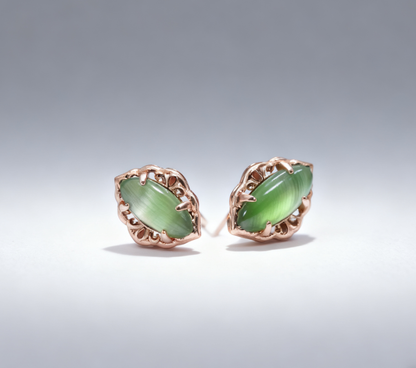 Nephrite Jade Stud Earrings, Simple Green Jade Earrings, 2.1g Lightweight Ear Studs, Sterling Silver Earrings