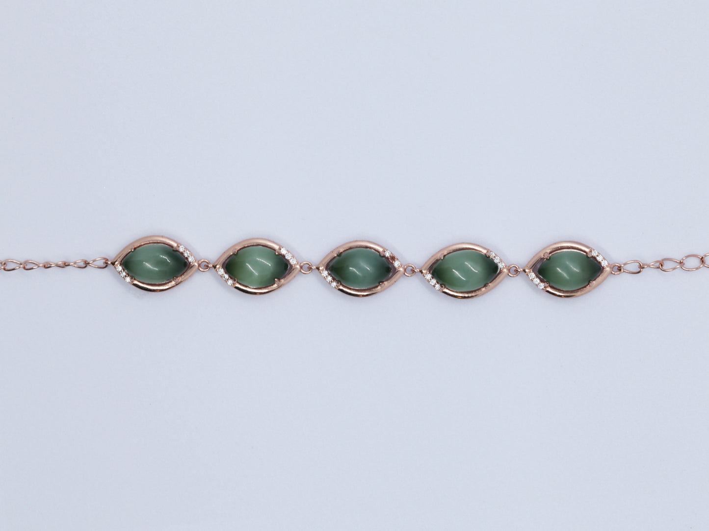 Natural Cat's Eye Jade Gemstone Bracelet, Unique Inlaid Design