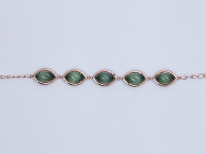 Natural Cat's Eye Jade Gemstone Bracelet, Unique Inlaid Design