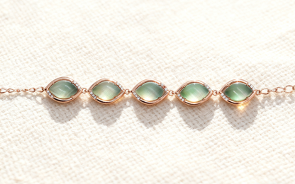 Natural Cat's Eye Jade Gemstone Bracelet, Unique Inlaid Design