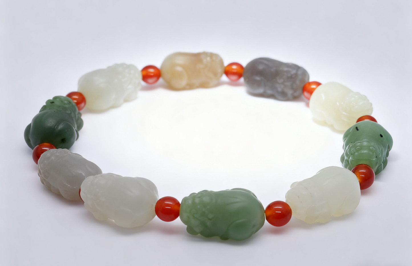 Nephrite Jade Bracelet, Pi Xiu Wealth Bracelet, 29.1g Multi-Gemstone Bracelet, Chinese Auspicious Animal