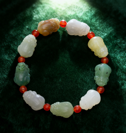 Nephrite Jade Bracelet, Pi Xiu Wealth Bracelet, 29.1g Multi-Gemstone Bracelet, Chinese Auspicious Animal