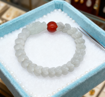 White Nephrite Jade Bracelet, Dragon Vertebrae Bracelet, 67.29g Qinghai White Jade, Handmade Spiritual Mala