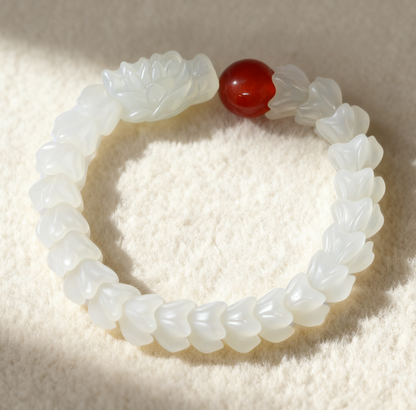 White Nephrite Jade Bracelet, Dragon Vertebrae Bracelet, 67.29g Qinghai White Jade, Handmade Spiritual Mala